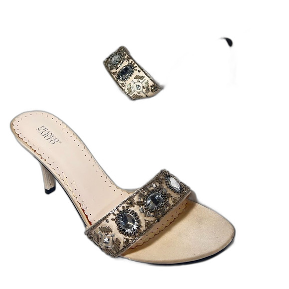 Franco Sarto heels size 10 slip on rhinestones ivory color - Picture 3 of 11